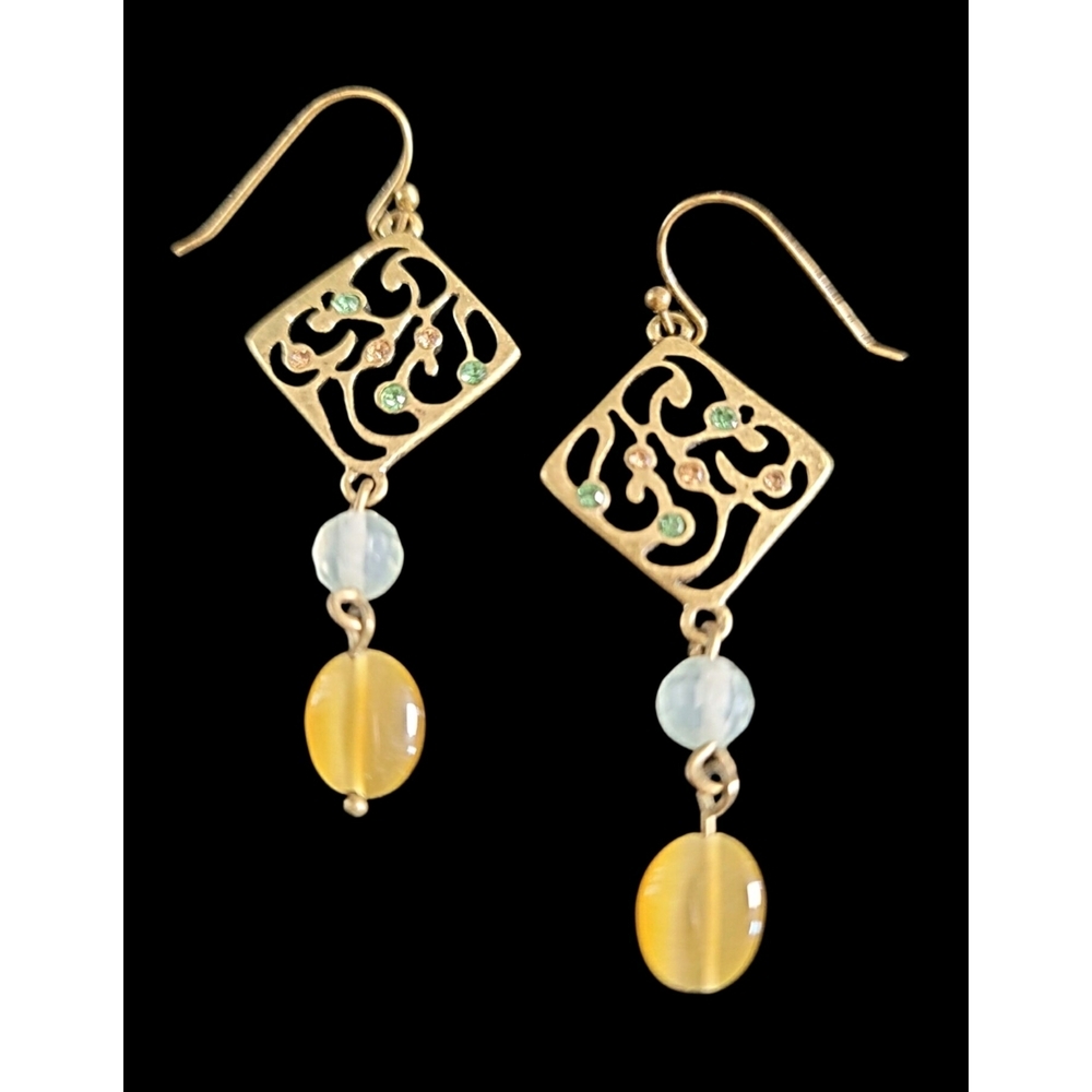 Lia Sophia Gold and Green Atrium Filigree Dangle Earrings